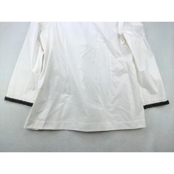 Womens RSVP By Talbots Beaded V Neck Long Sleeve Shirt Size XL White & Brown - Picture 6 of 12